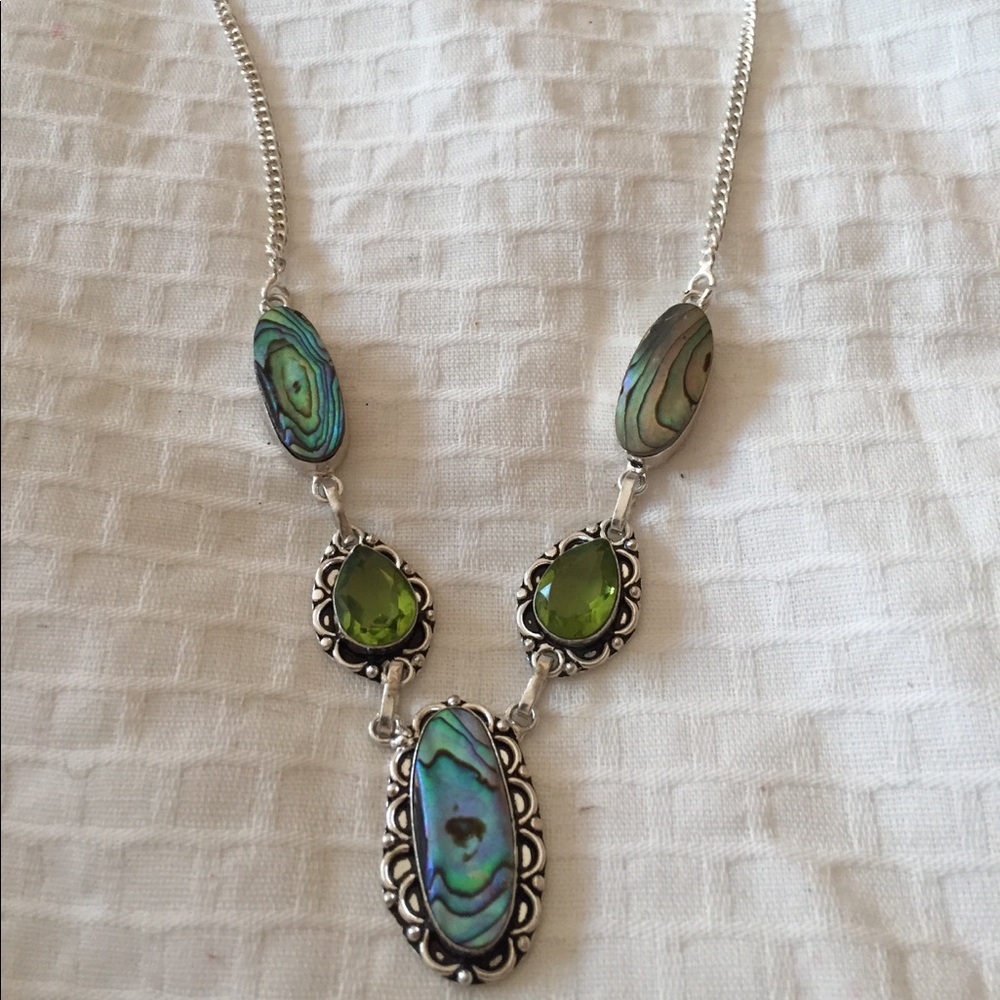 Silver necklace genuine Abalone Stones stamped